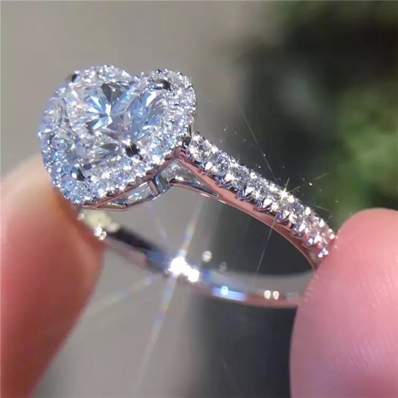 Heart ring sterling silver 925 cubic zirconia shiny women’s jewelry - Picture 8 of 12